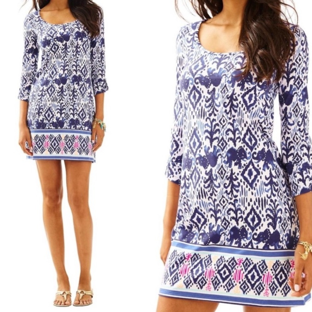 Lilly Pulitzer Ocean Ridge Shift Dress Batik Print Navy White Pink S